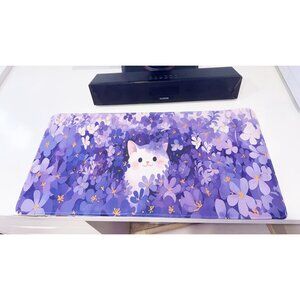 Cute Cat in Purple Floral Extended Mouse Pad - Anti-Slip Desk Mat for Home